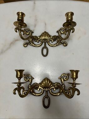 Source Unknown Brass Double-Arm Wall Sconces - Gold Tone